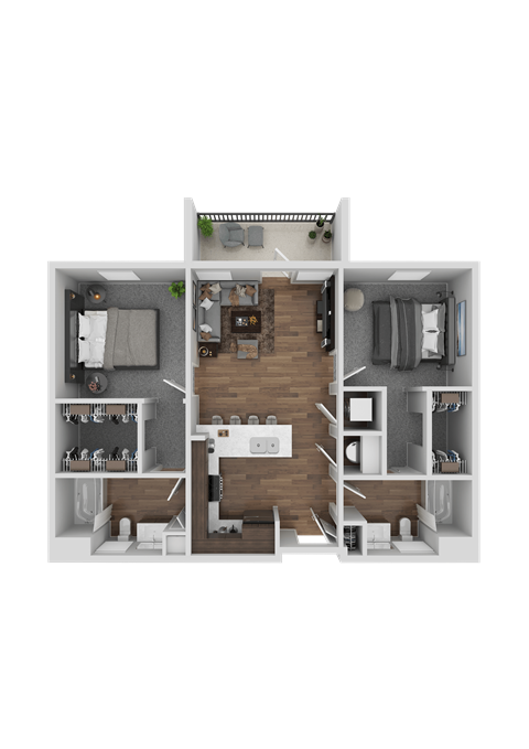 Floor plan for 2 beds, 2 baths, 912 sqft